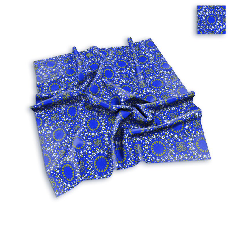 LiquiFire dynamic render — blue and gold pattern variant generated in real time from structured asset data
